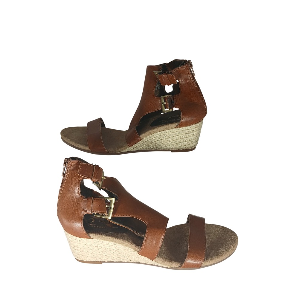 A2 by Aerosoles Wedge Sandals 11 Tan Espadrille Gladiator Buckle Boho Summer